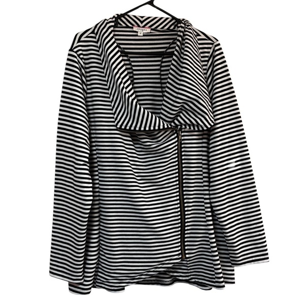 Andrée by Unit Anthropologie Black and White Striped Moto Jacket Zip - Picture 1 of 5